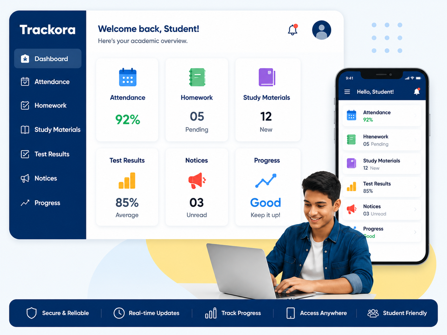 Trackora - Student Portal hero illustration